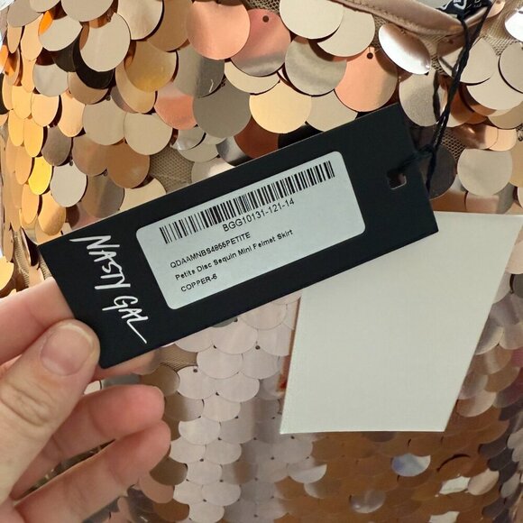 Nasty Gal Petite Disc Sequin Mini Pelmet Skirt Copper Rose Gold Size 2 NWT - Picture 11 of 13